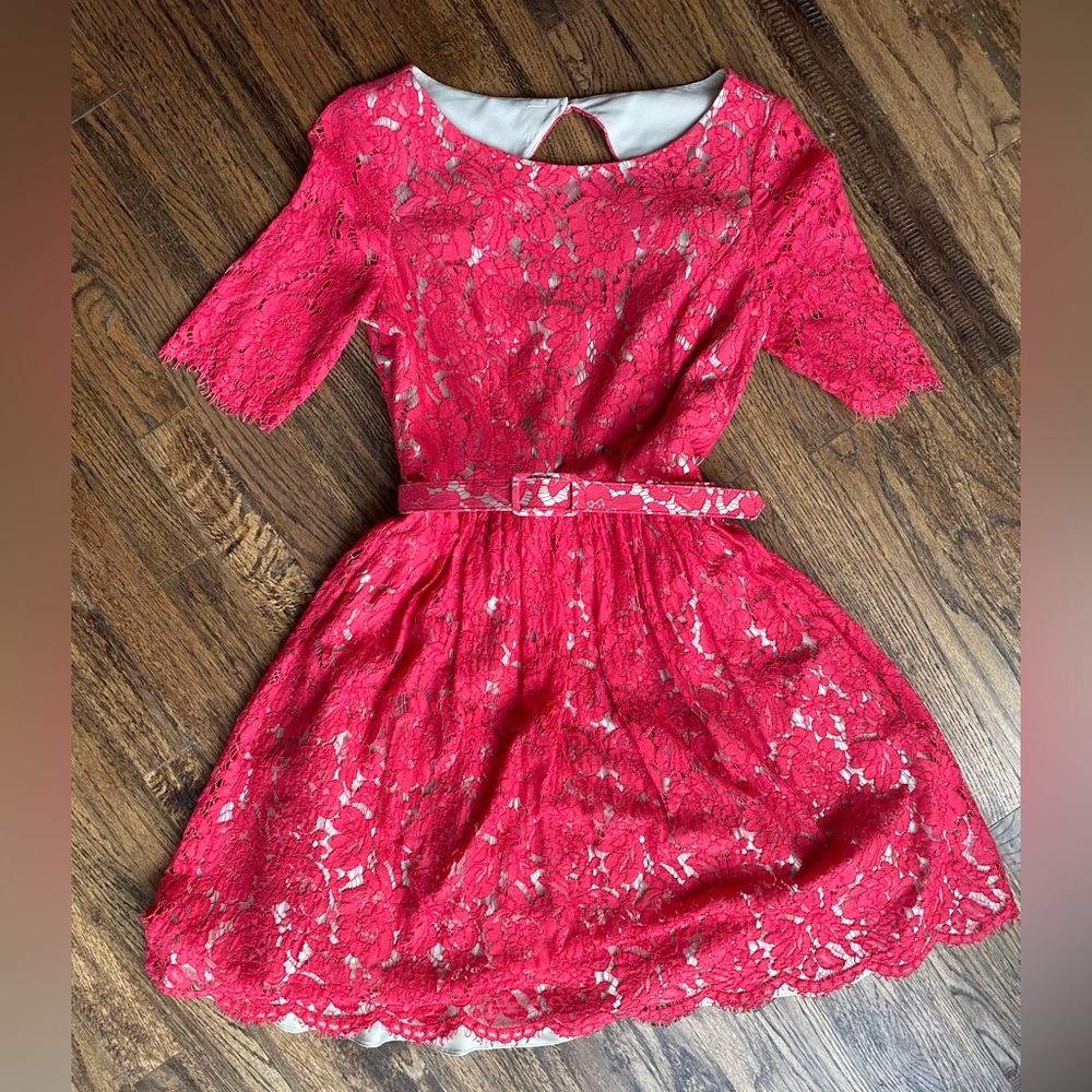 Eliza Jane belted fit and flare lace dress